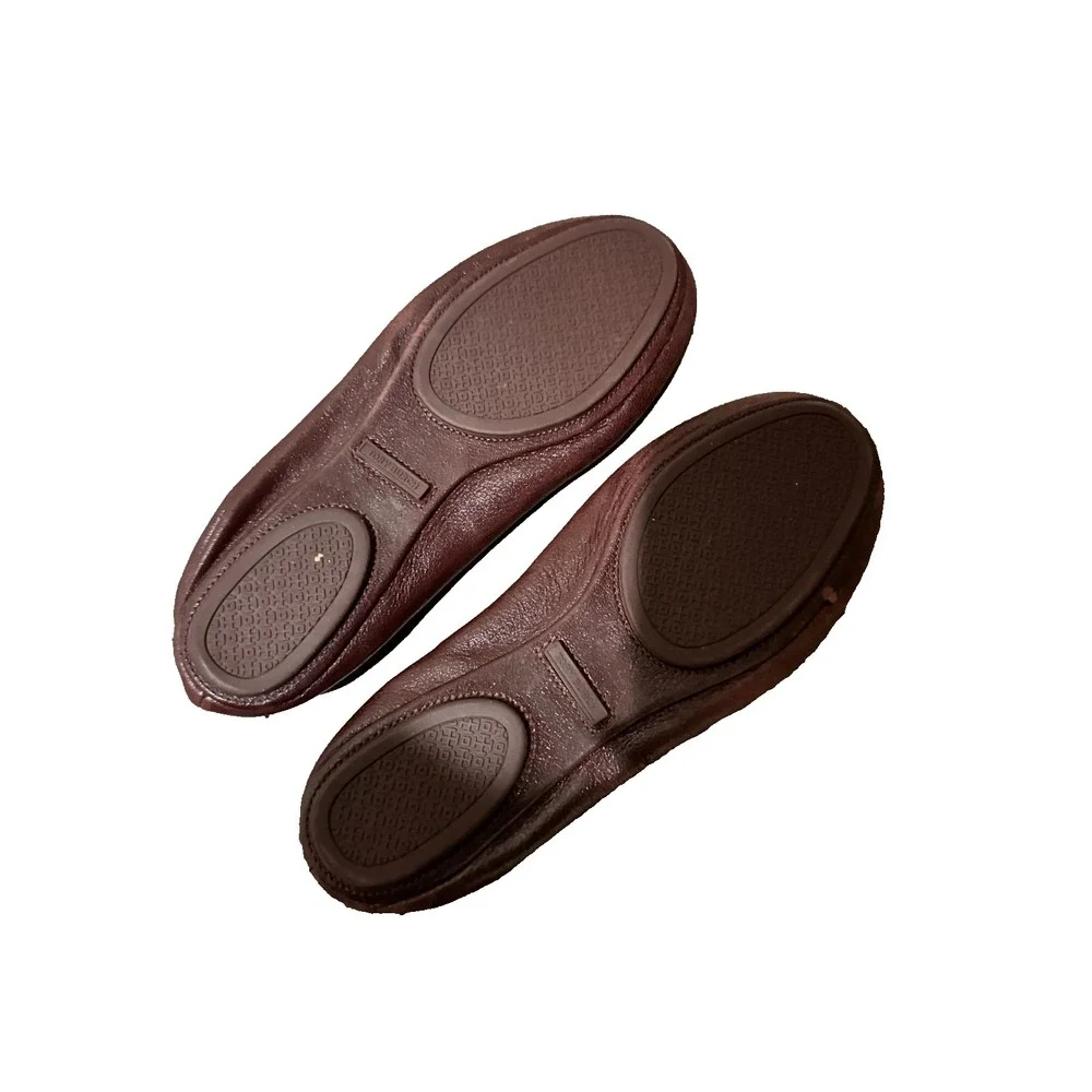 Tory Burch Minnie Travel Ballet Flats Plum- Dark Brown Leather Size 9 M